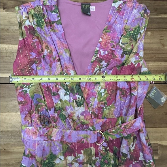 Taylor Pink Lilac Floral Sleeveless Maxi Wrap Dress Gold Metallic Stripe Size 16 - Picture 10 of 14